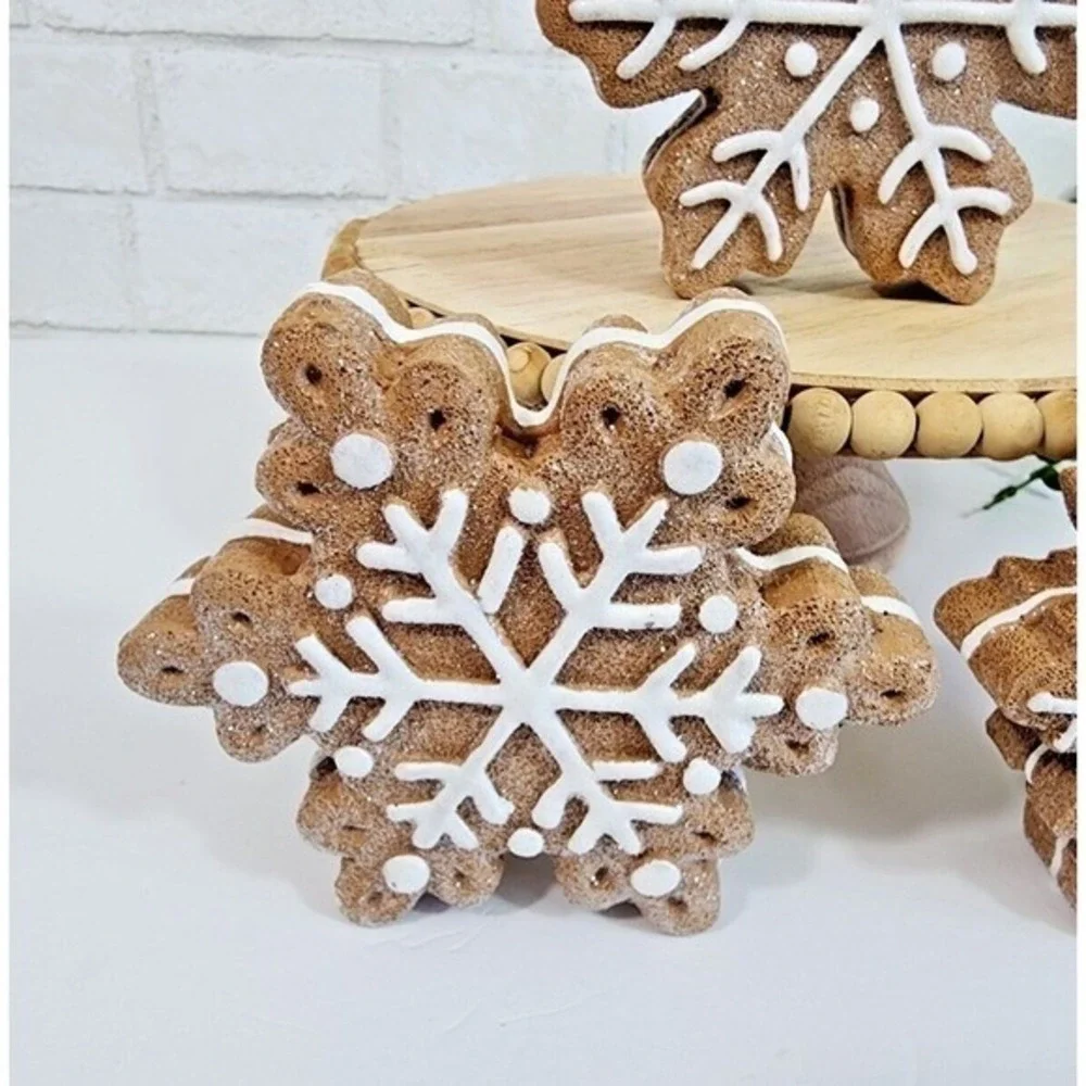 Christmas Gingerbread Snowflakes Faux Cookies Decor 3 Pc Peppermint Candy Land